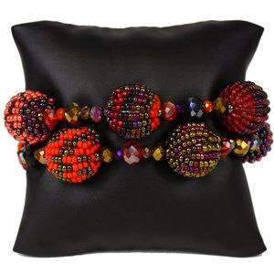 FIESTA Czech 8 Bead Ball Bracelet RED, BRONZE